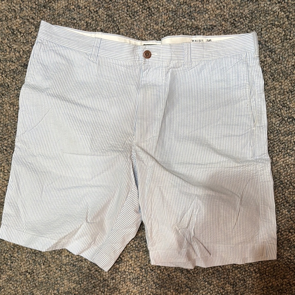 Blue and white stripe cotton shorts